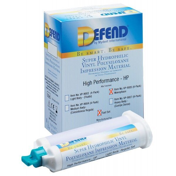 Defend VPS Impression Material Monophase Body, Fast Set, 50 ml Cartridges, 4/Pk