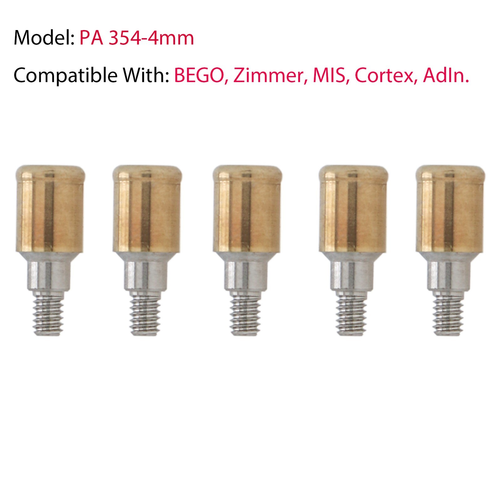 Dental Attachment Abutments PAØ3.5mm & Male Cap Tool for Zimmer AH=3/4/5mm