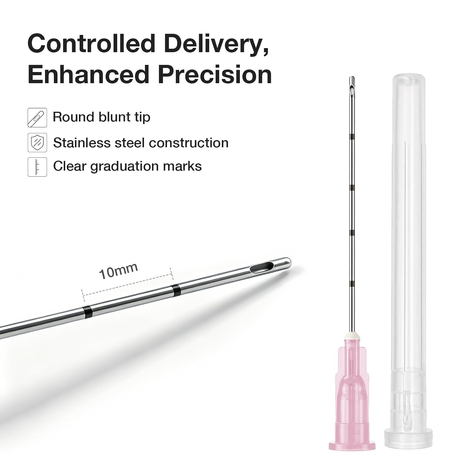 Blunt Tip 25G 38mm Flexible Tubes for Face & Body Use, Professional Rounded 6pcs