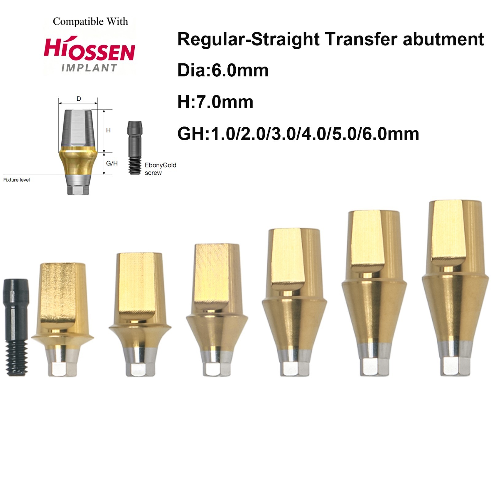US Hex Mini/Regular Straight Transfer Abutment Compatible with Osstem Hiossen