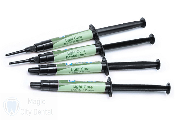 Prime-Dent Light Cure Dental Dam Resin 4 Syringe Kit with 20 tips #021-011