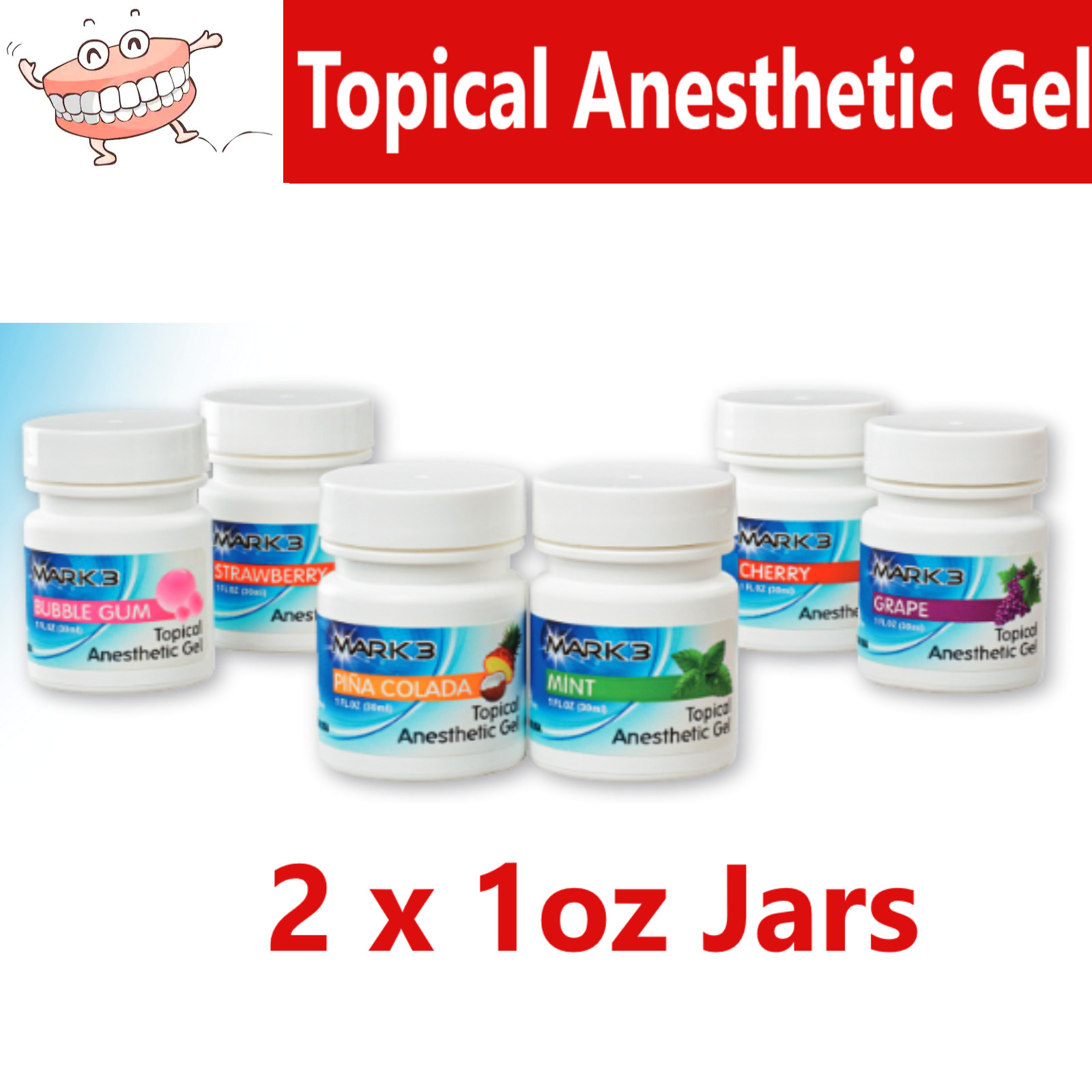 2 Pack, Mark3 Dental Topical Anesthetic Gel, 2 x 1 oz Jars
