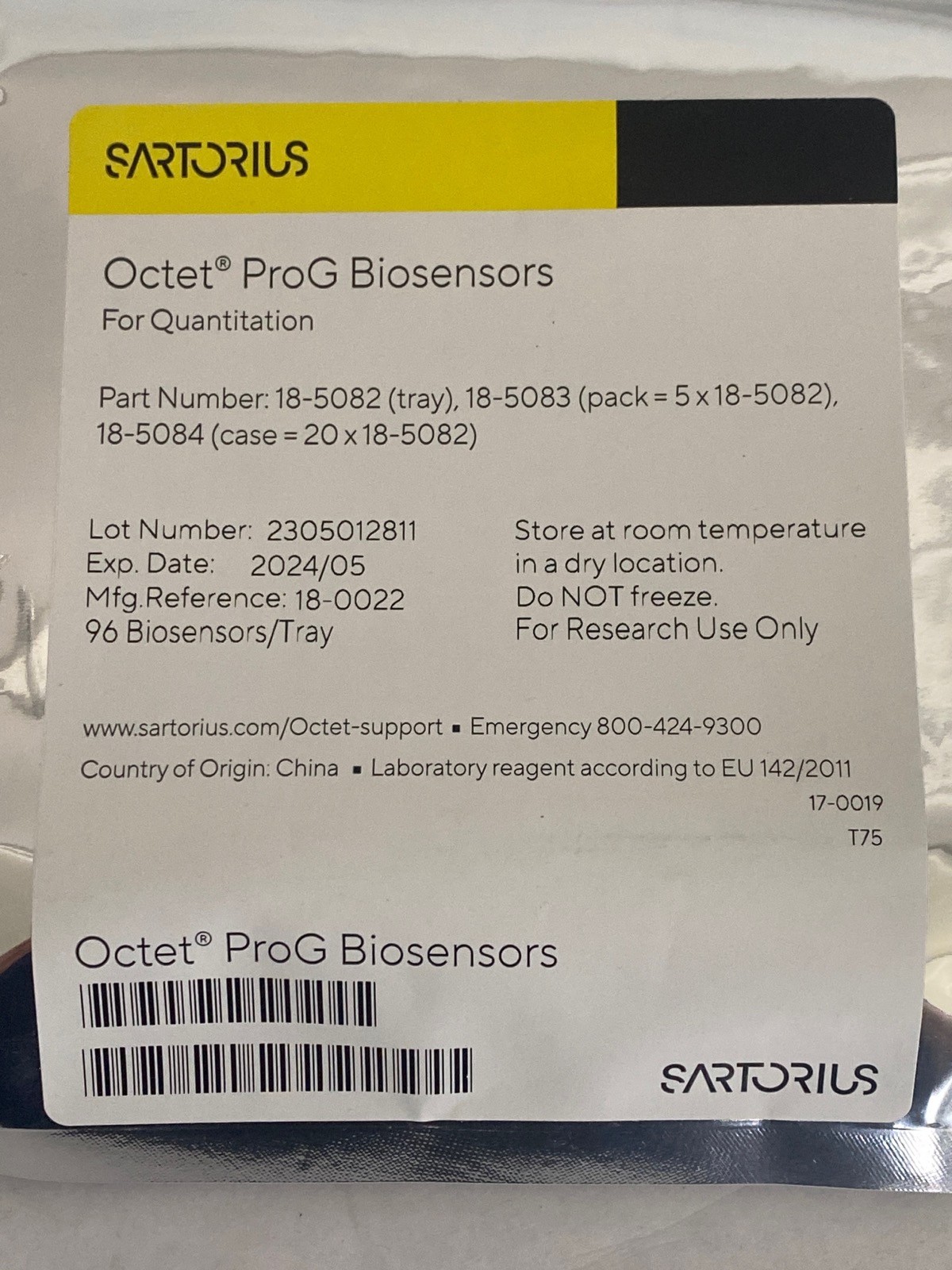 SARTORIUS Octet Protein G ProG Biosensors for Quantitation 96/Tray 18-5082