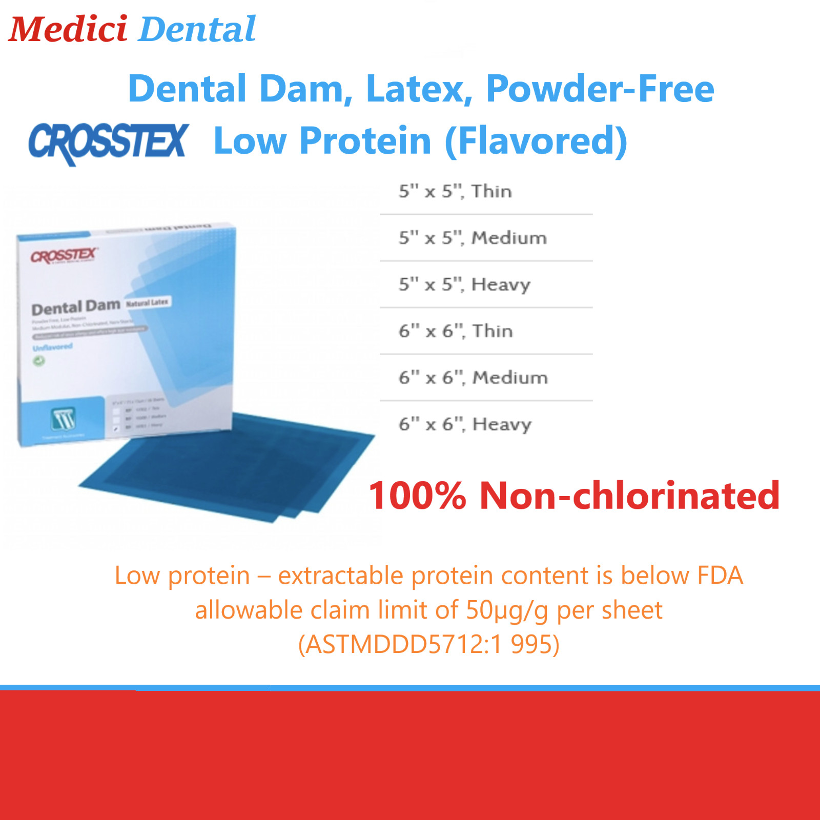 Dental Endodontic Rubber Dam Natural Latex Medium, Thin Heavy Gauge 5×5 or 6×6