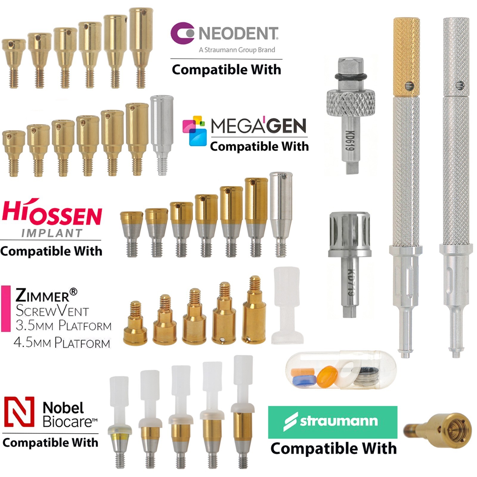 Titanium Dental Overdenture Locator Abutment Fit Multiple Major Implant Systems