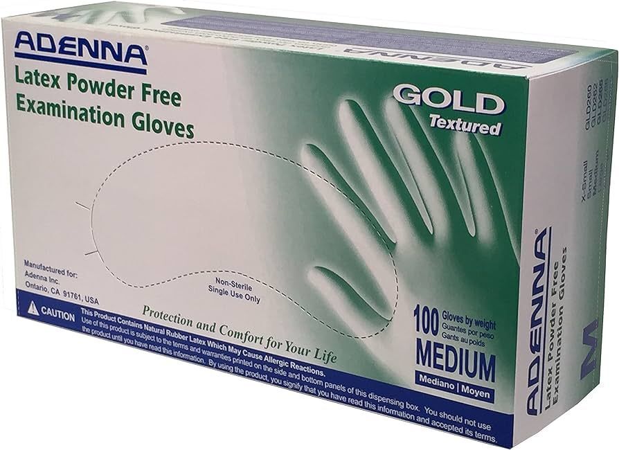 Adenna Gold Latex Glove: Size Medium, Non-Sterile, Powder-Free, Fully Textured