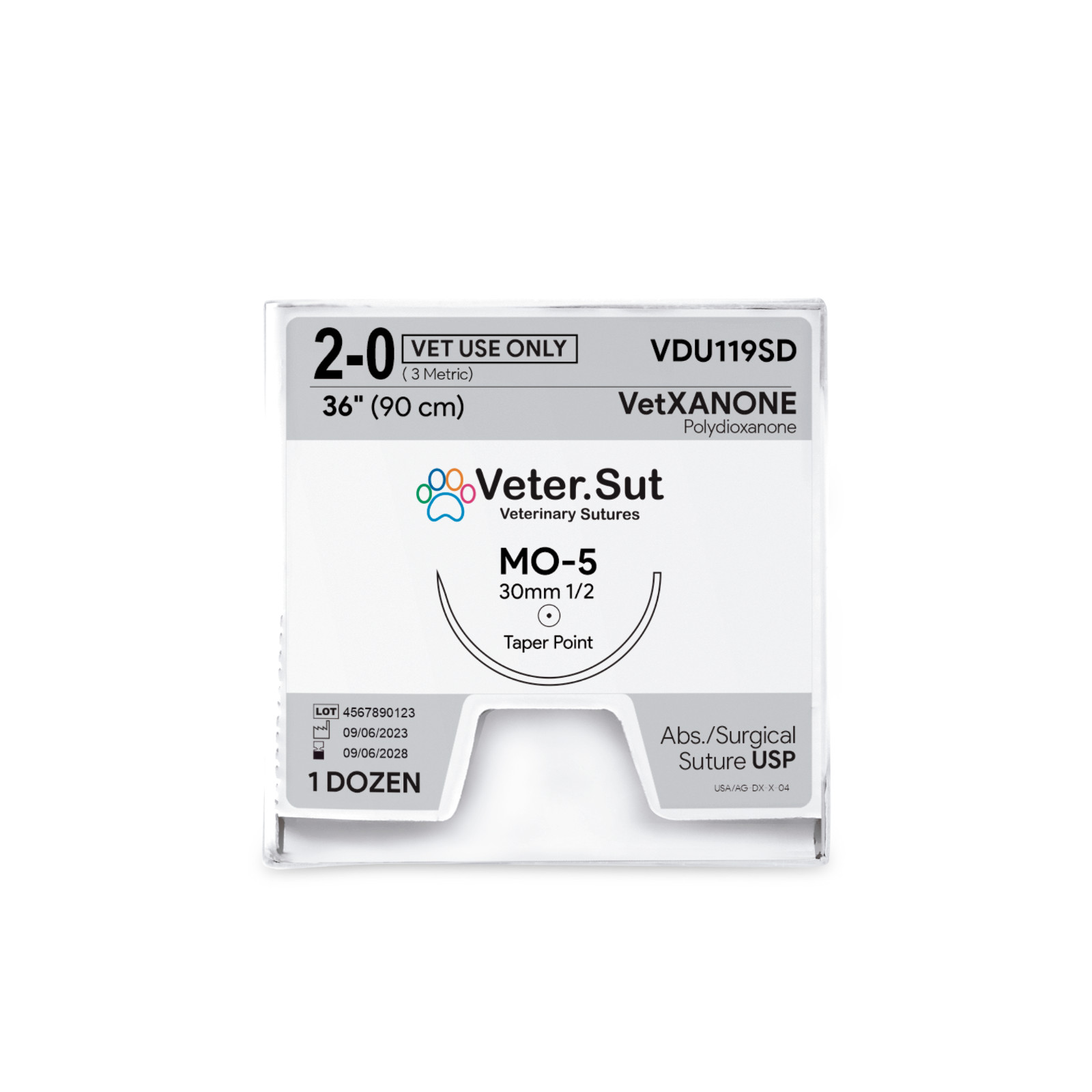 Vetersut Vet-xanone Polydioxanone, USP 2-0, 1/2 taper point 30mm Sutures
