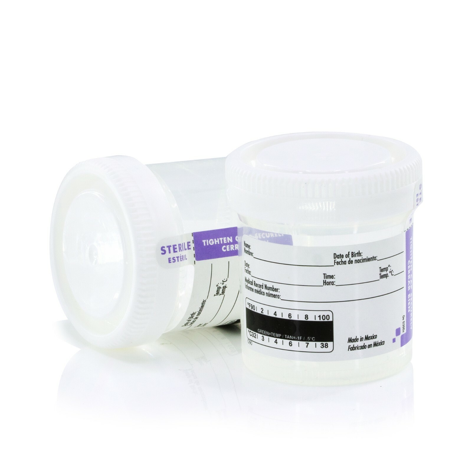 (5) Specimen Cups Urine Collection 120 mL – 3oz W/ LID +ID Area + temperature