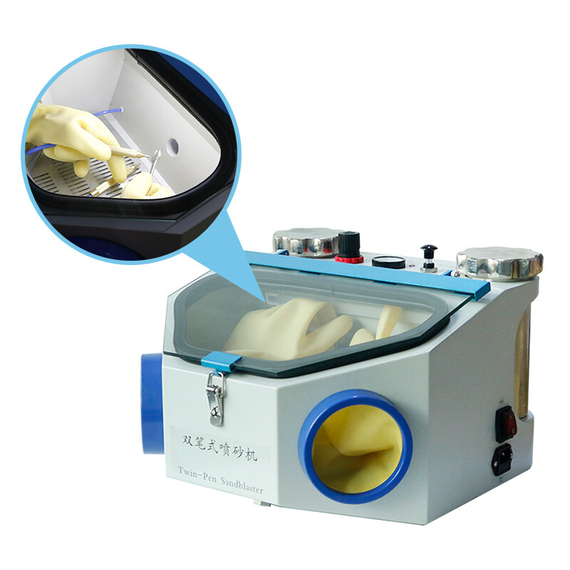 Dental Double Pen Sandblasting Box with LED Light Fine Sandblasting Unit JG-218