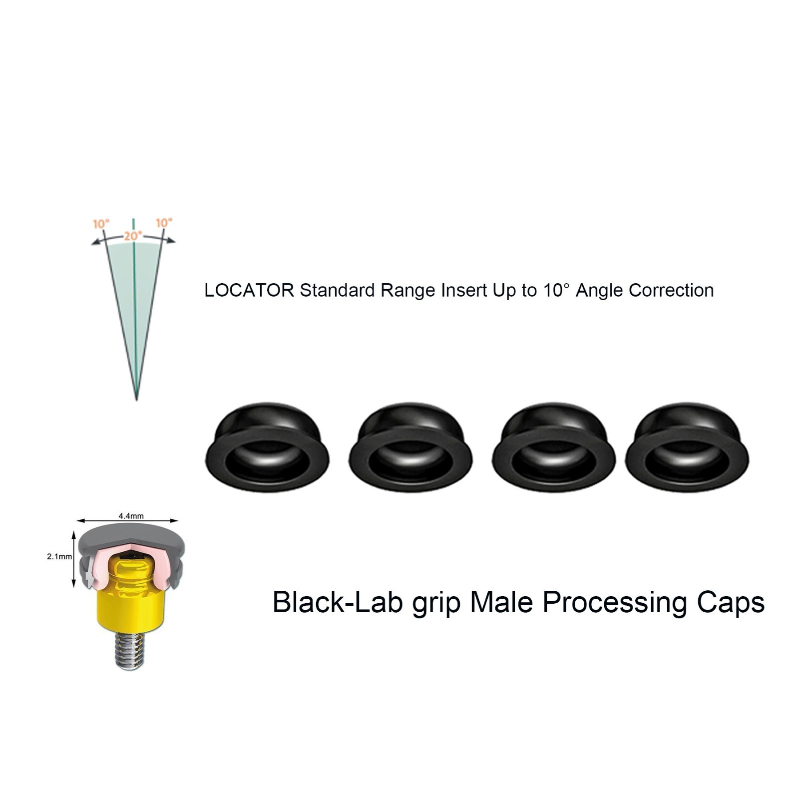 US Dental Locator Black Processing Replacement Male Inserts Caps Overdenture Set