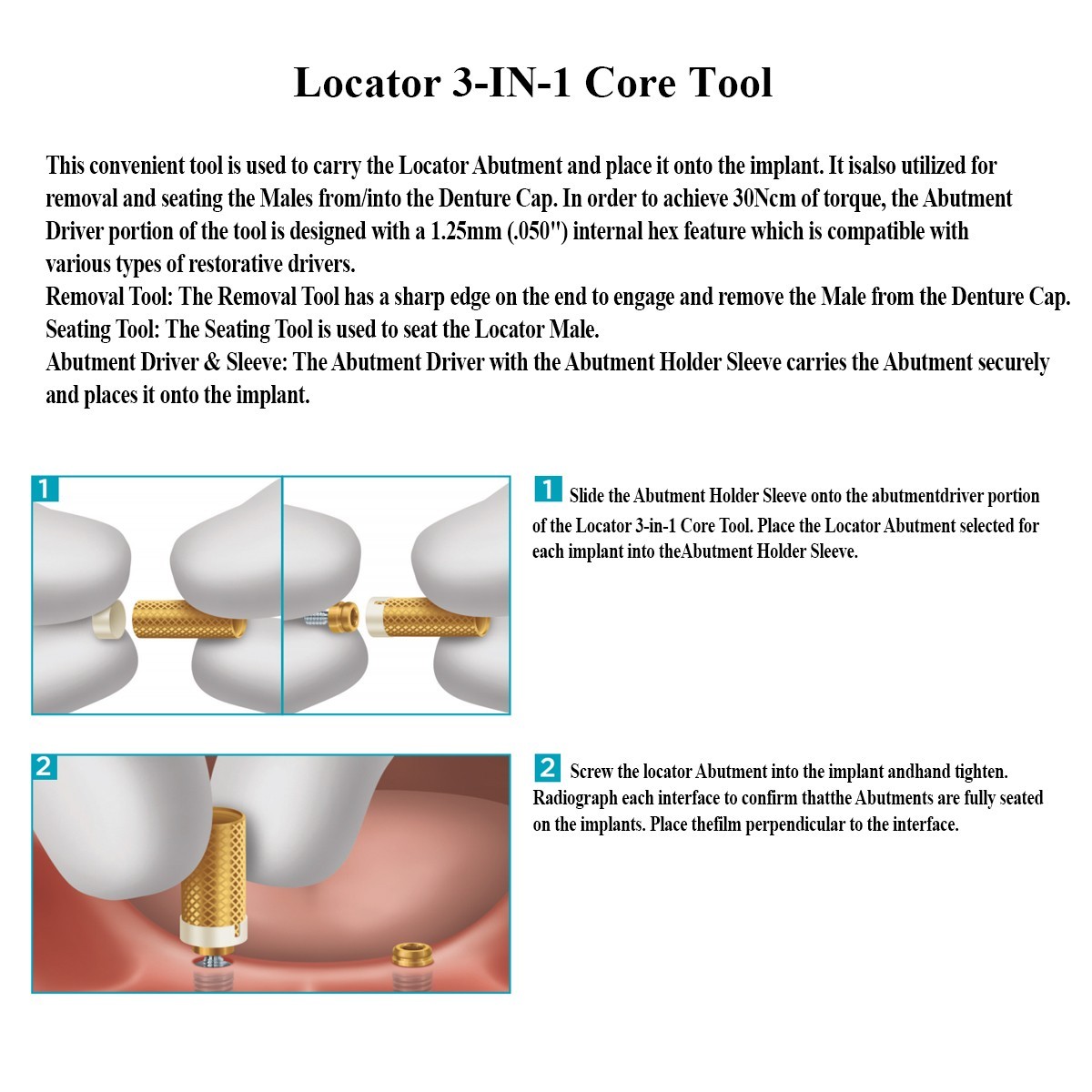 1/2/5/10pcs locator Core tools dental Universal 4-In-1 Core Tool