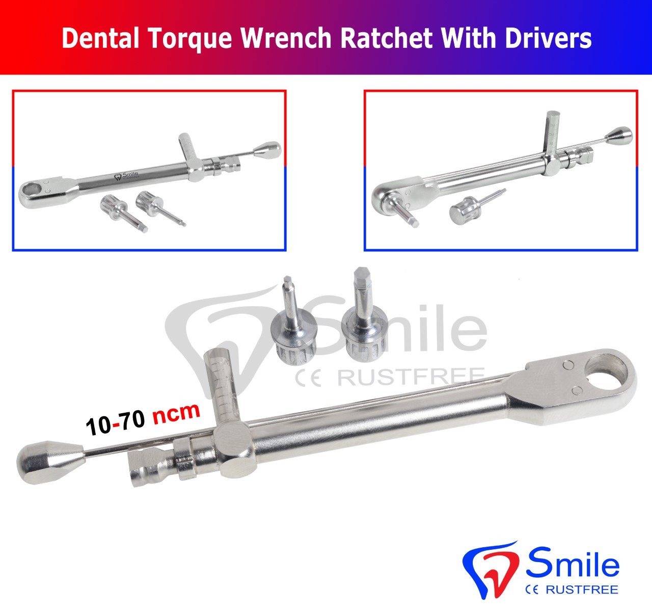 Dental Implant Torque Wrench Ratchet dental Instrument 10-70 NCM With Drivers