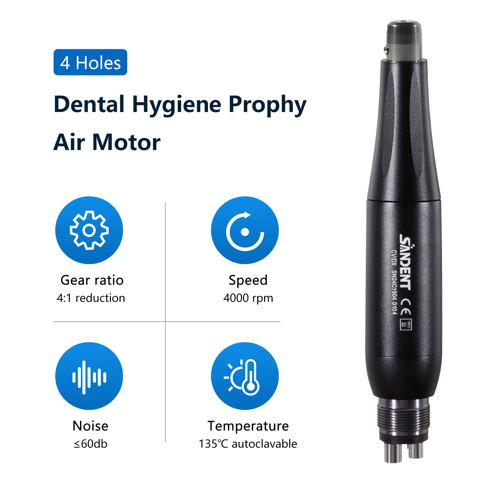 SANDENT Dental Cordless Hygiene Prophy Handpiece 360° Swivel Polishing Nose Cone