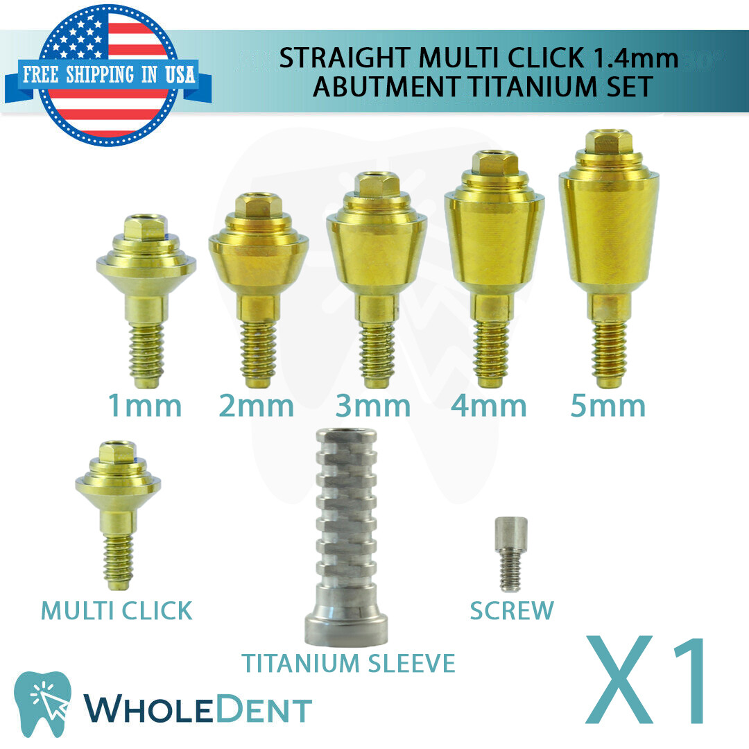 1x Straight Multi Unit 1.4mm Abutment Titanium Sets Including Fixation Screw
