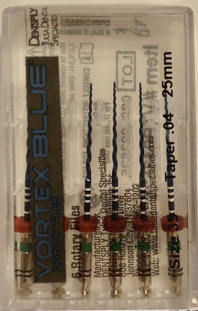 ‪6 Packs – Vortex Blue Rotary Files – 35.04 – 25 mm Dentsply – ORIGINAL‬