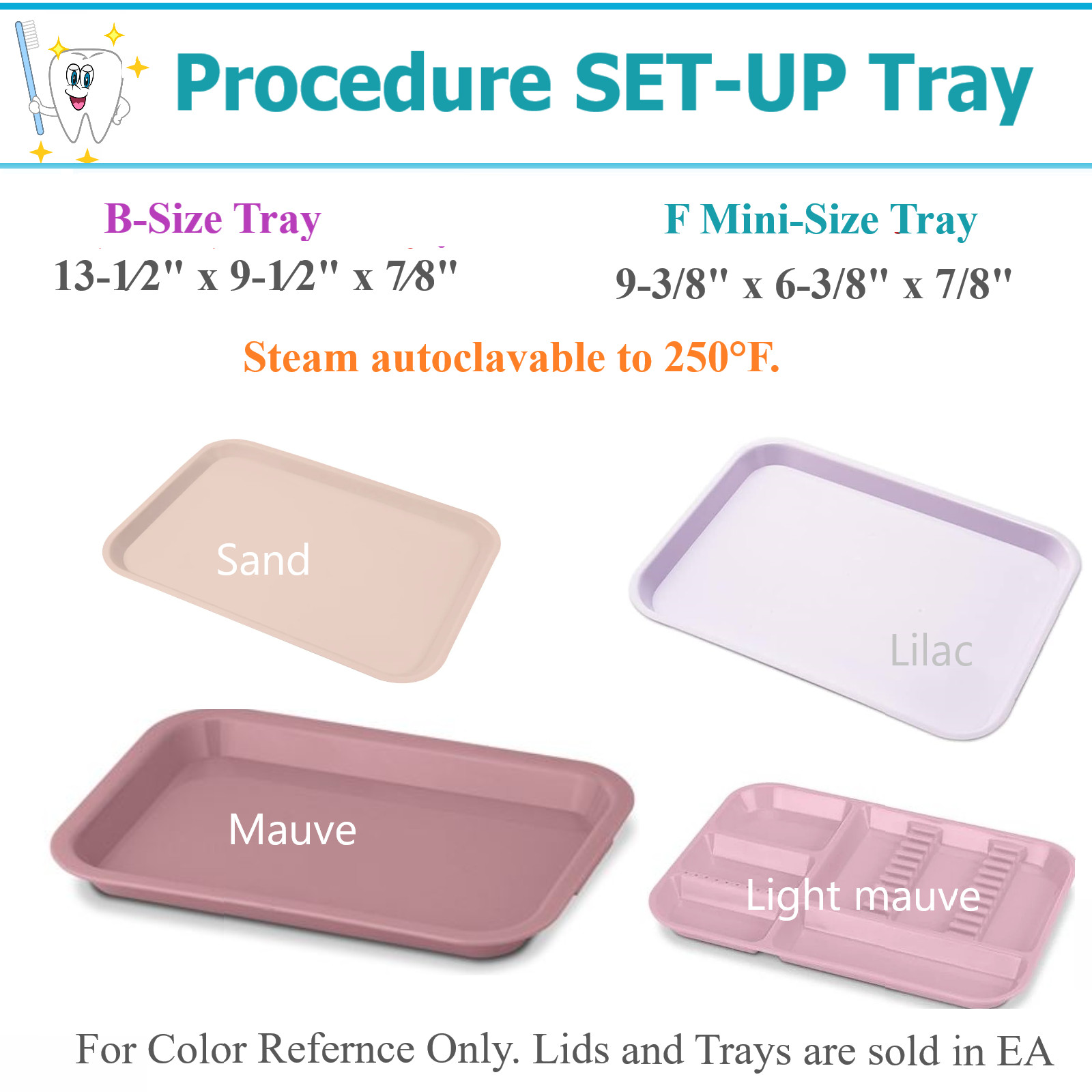 Dental Autoclavable Trays Plastic Instrument Set Up Flat Tray Size B, or F Mini