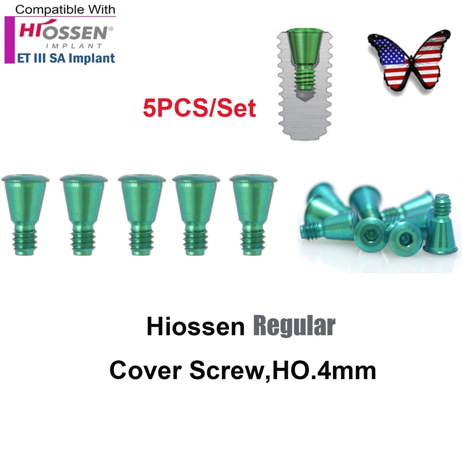 5Pcs Healing Cap Abutment Internal Hex Hiossen & Osstem Mini Regular Cover Screw