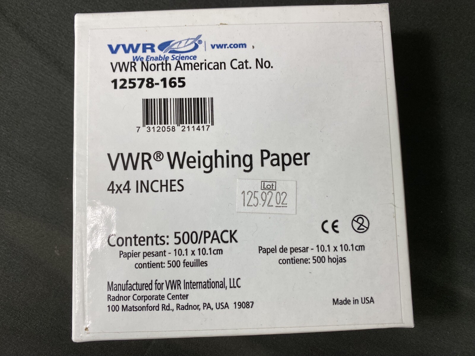 VWR 4”X4” Lightweight Weighing Paper 12578-165 (~400/pk)