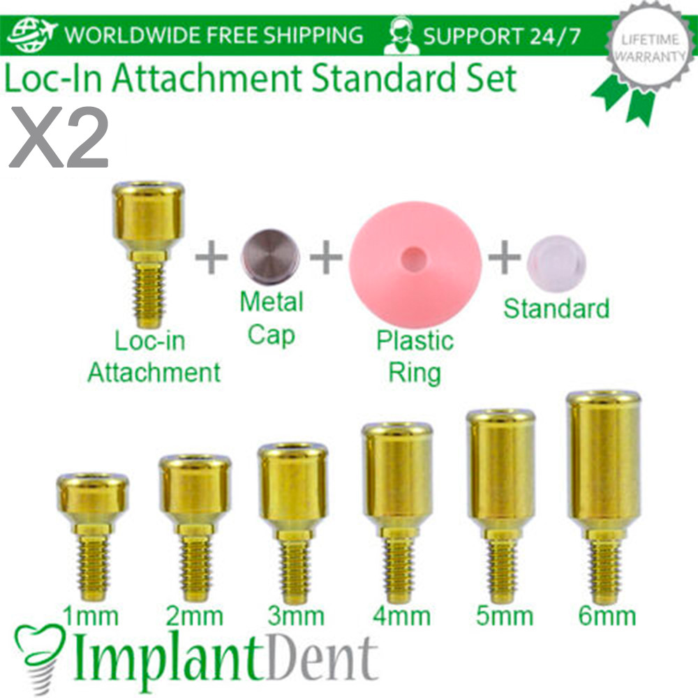 2x Straight Loc In Dental Attachment Prosthetic Standard Set Int Hex 2.42mm