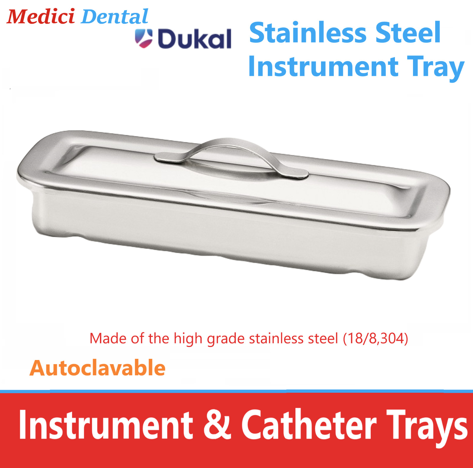 TECH-MED INSTRUMENT TRAYS Stainless Steel Instrument Tray Strap handle, 4254 USA