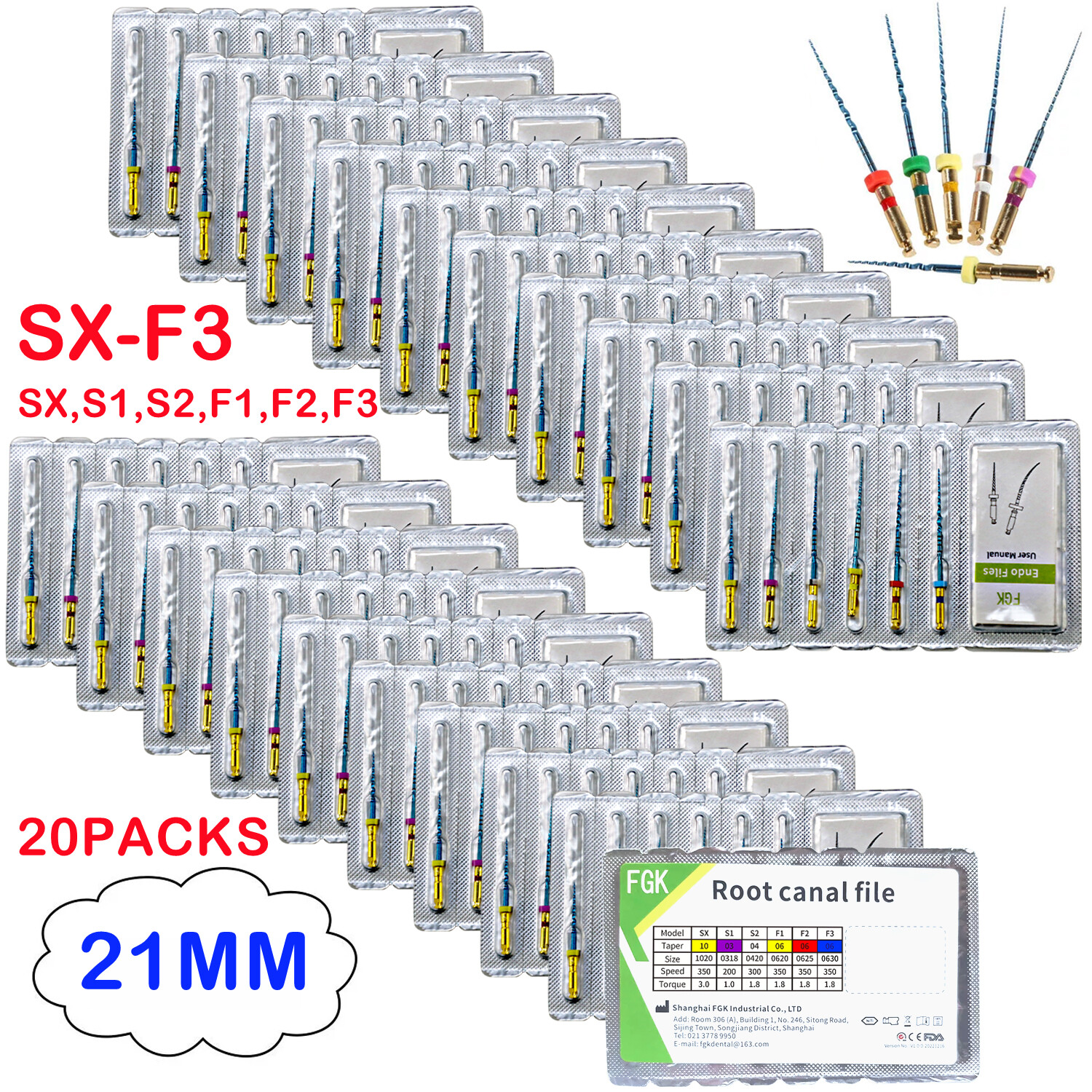 Dental Niti Heat Treated Rotary Endo File Root Canal Engine Use SX-F3 21/25mm