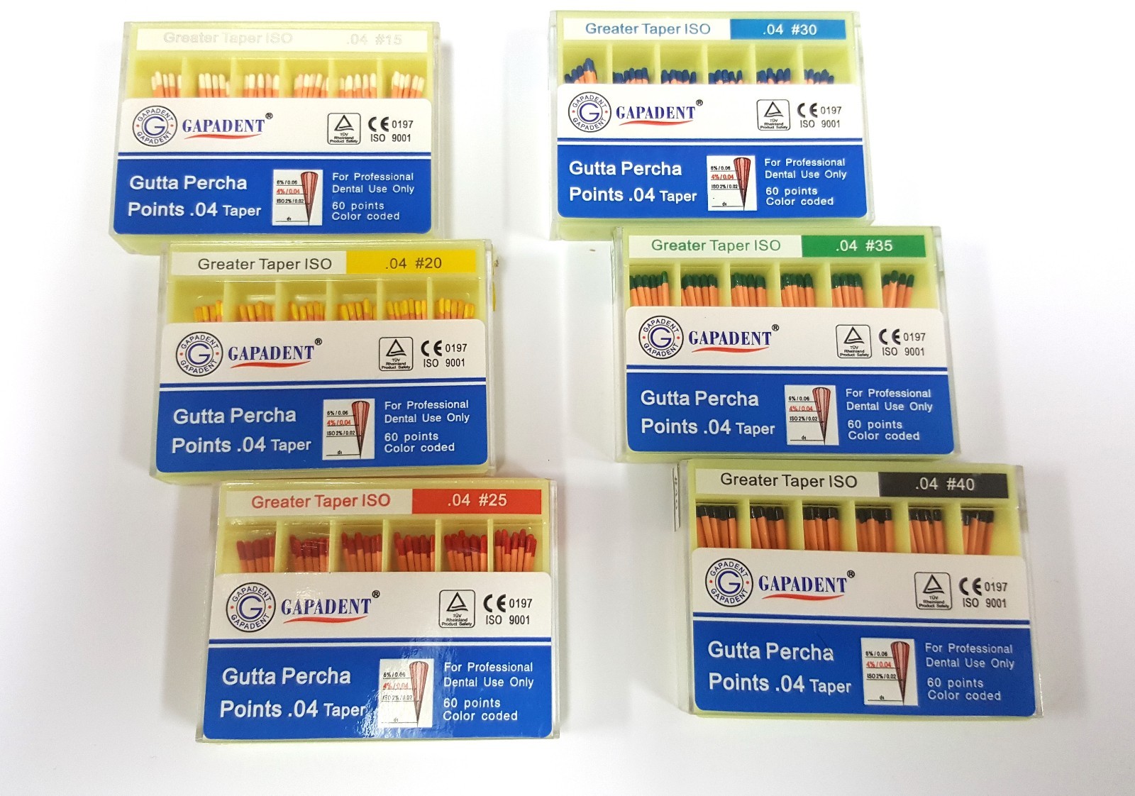 Lot X 6 Dental Gutta percha Point greater Taper 0.04 4 degree Gapadent