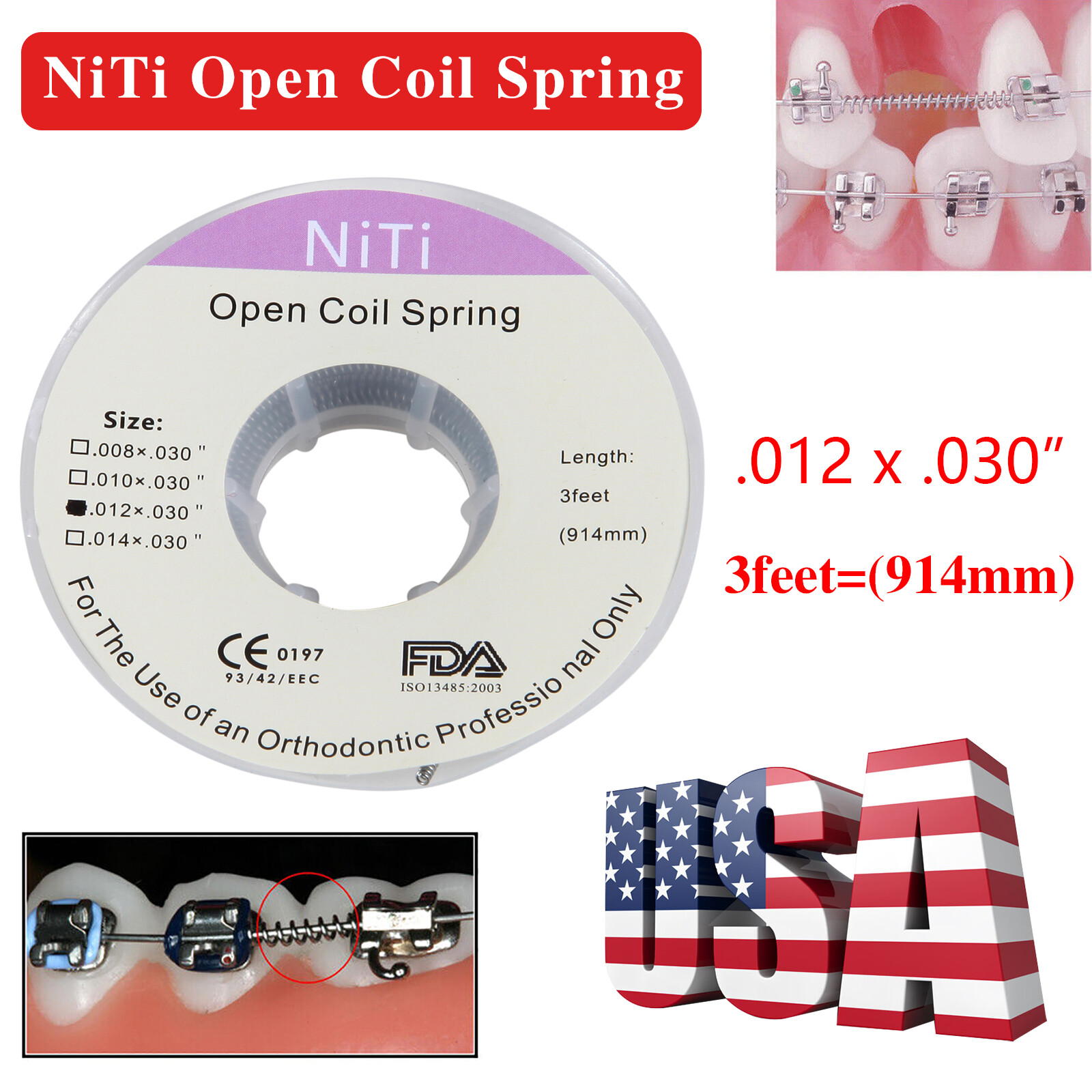 10 Roll Dental Orthodontic Niti Open Coil Spring Spool Dia.012 *030 ” inch 914mm