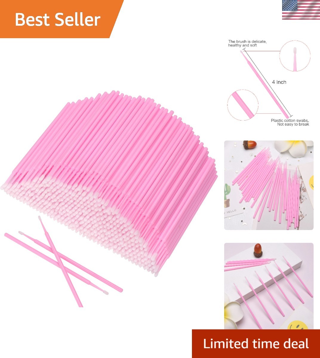 600 PCS Disposable Micro Applicator Brushes for Eyelash Extensions – Pink Ele…