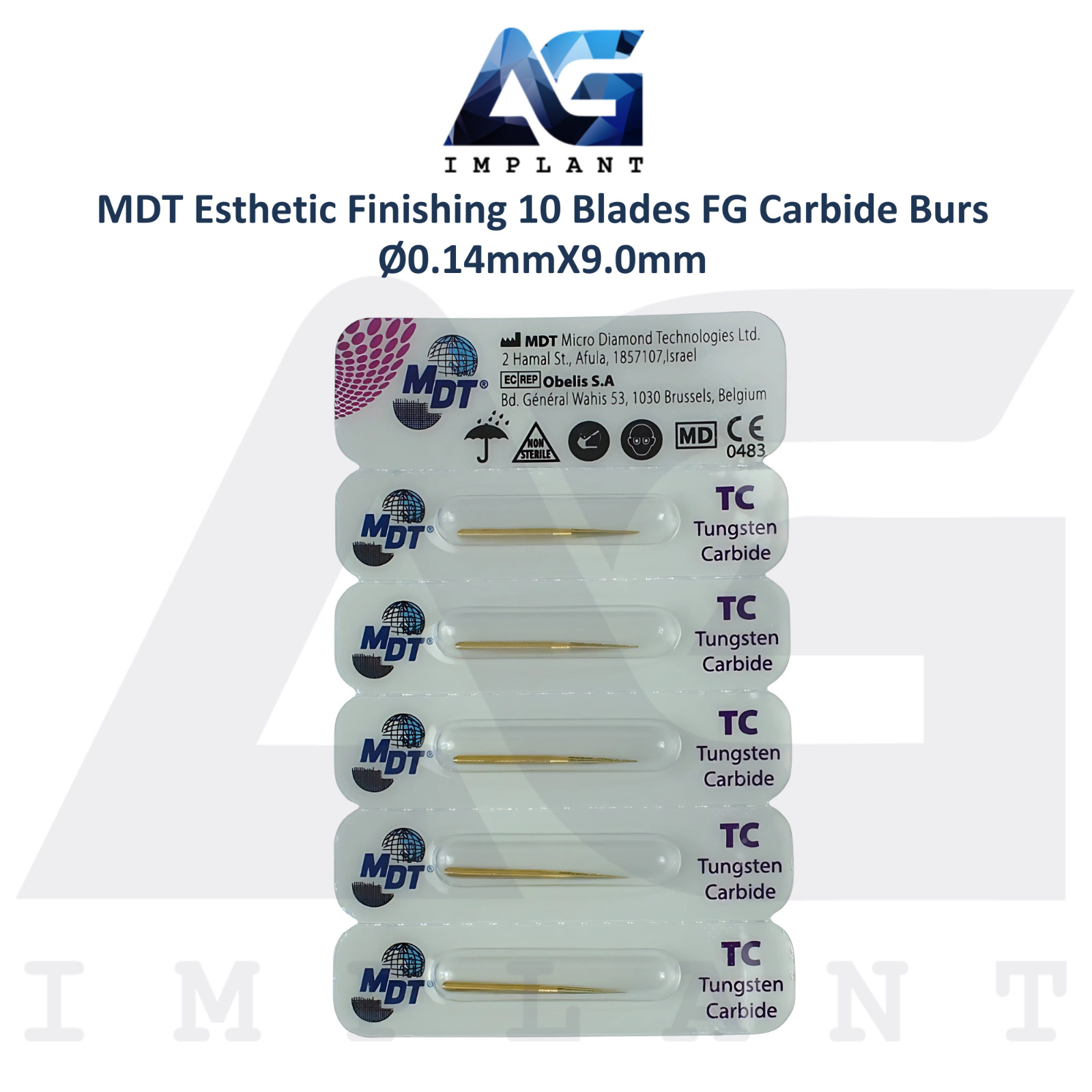 MDT FG Carbide Esthetic Finishing 10 Blades Bur Ø0.14mmX9.0mm Polish Tooth