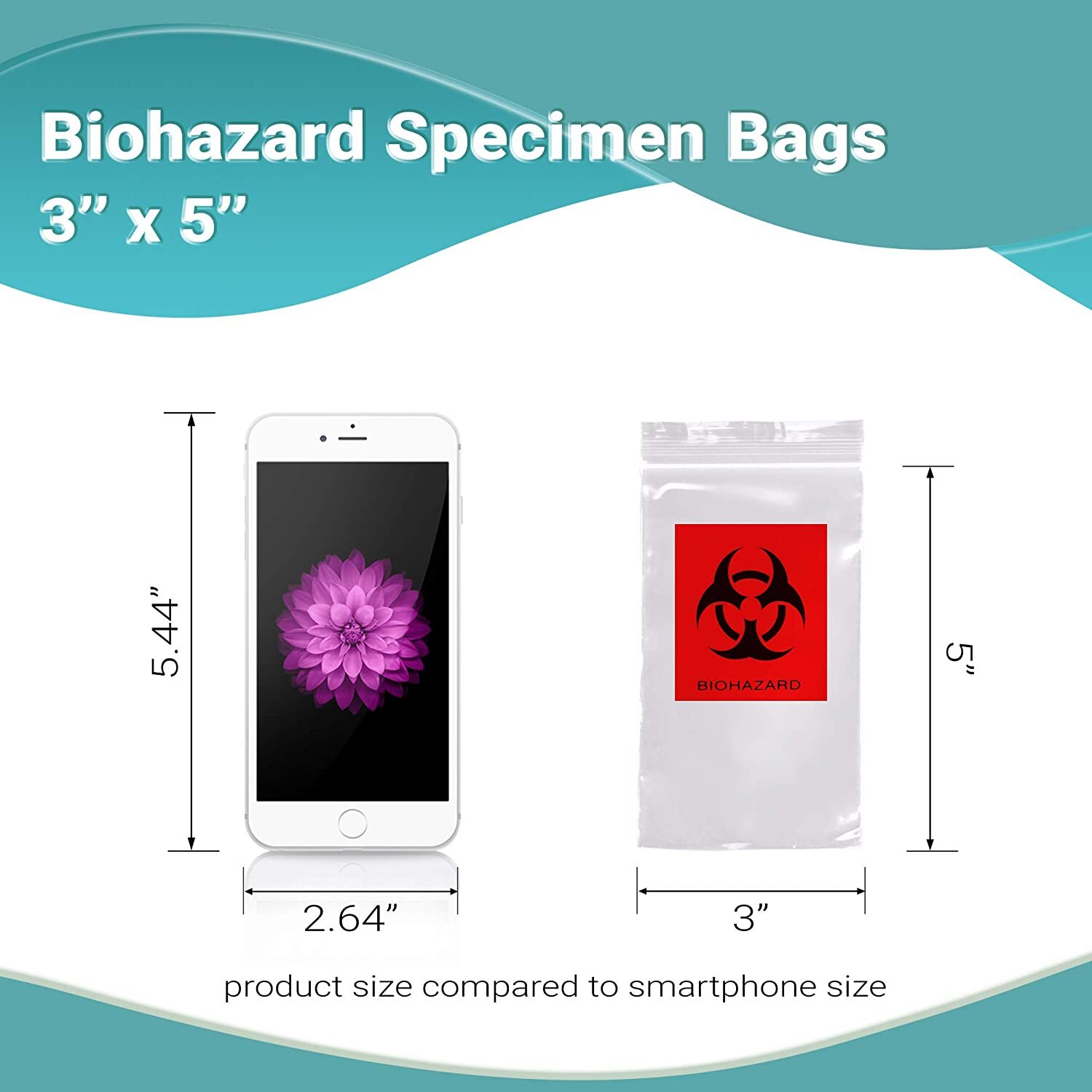 APQ Pack of 100 Biohazard Specimen Bags Black and Red 3 x 5 Zipper Top Plasti…