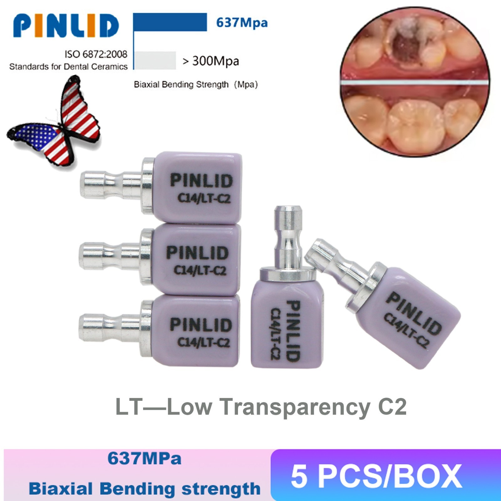 US Dental IPS e.max CAD/CAM C14 LT Lithium Disilicate Blocks CEREC 5 Pcs / Box