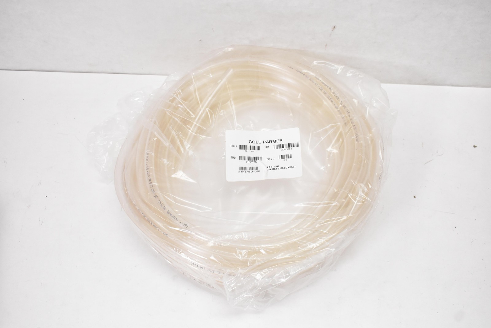 Cole Parmer Clear Lab PVC Tubing 3/8″ ID x 9/16″ OD x 50 Ft Coil 50121-03