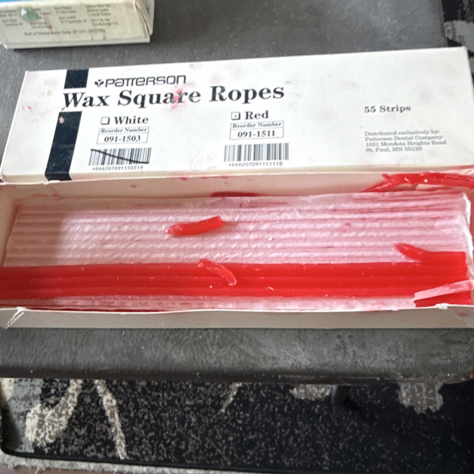 Patterson Wax Square Ropes White & Red Dental Laboratory Dentistry 55 Strips