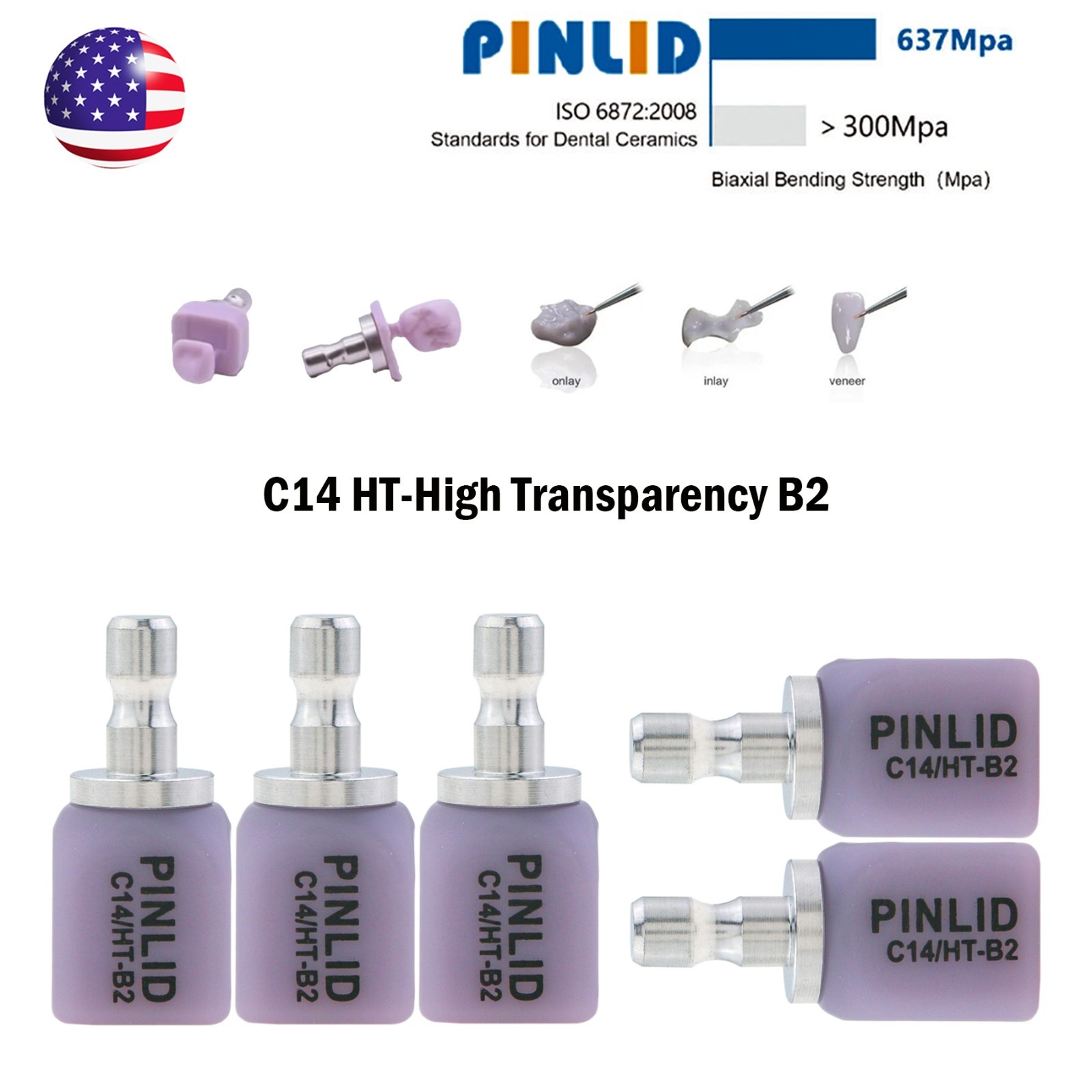 US HT C14 Emax Dental Glass Ceramic Lithium Dislicate CAD/CAM Cerec Blocks