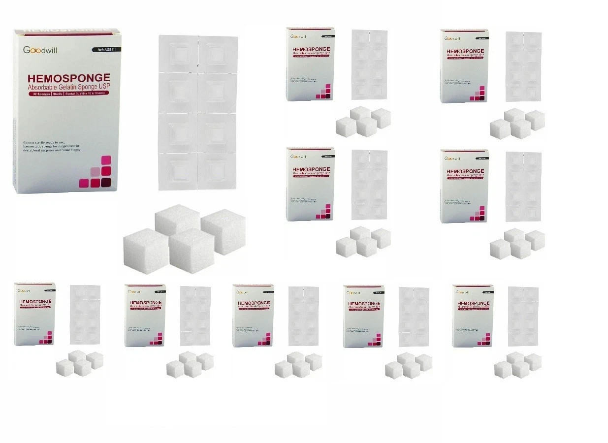 10 x DENTAL HEMOSPONGE ABSORBABLE GELATIN STERILE SPONGE #10x10x10mm 32pcs PACK