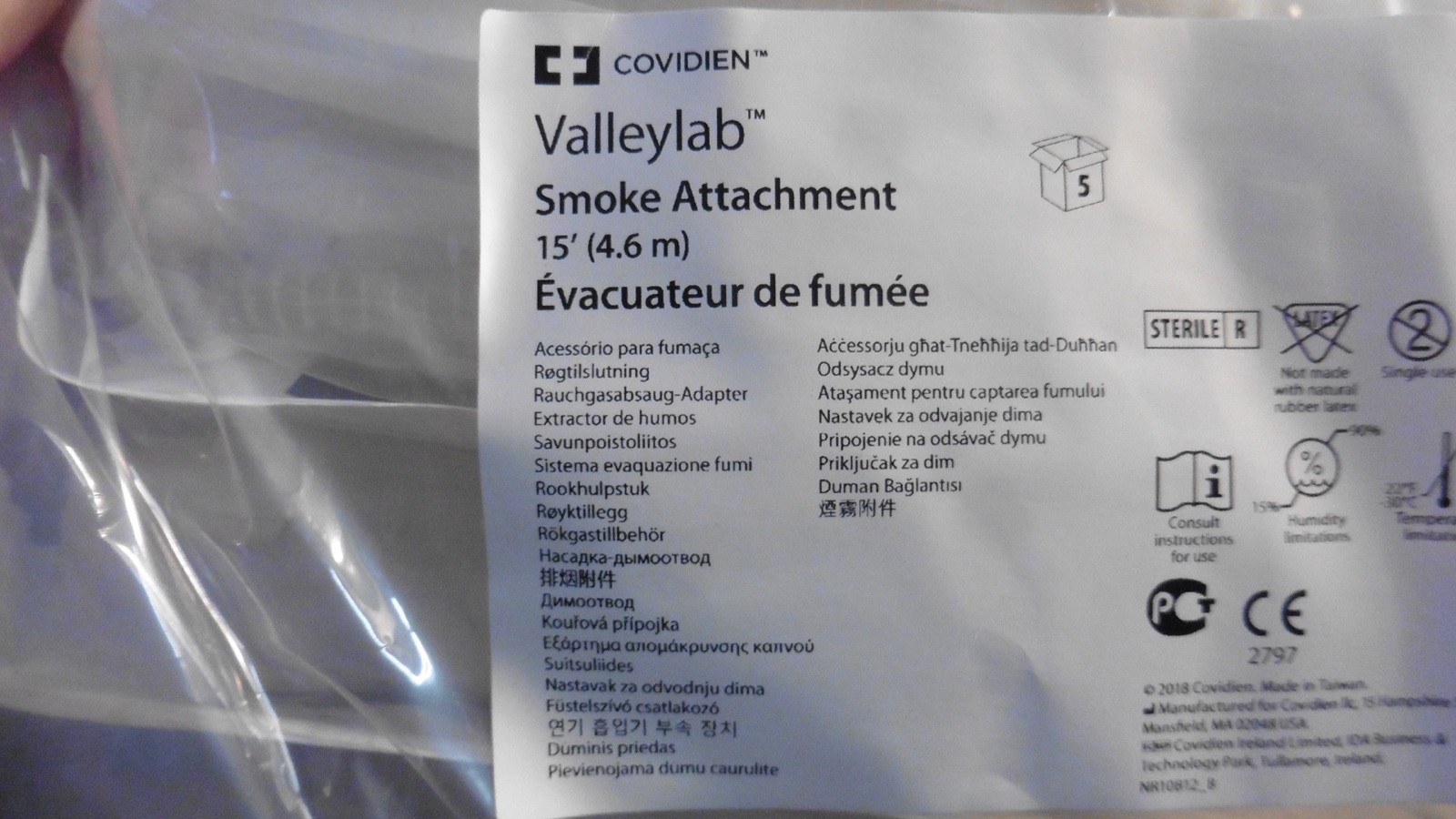 Covidien Valleylab 15′ 4.6m Smoke Attachment Hose Housing E3815 Exp 2027