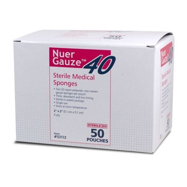 Nuer Gauze 2″ x 2″ Sterile Non-Woven Gauze Sponge 4-Ply 100/Box