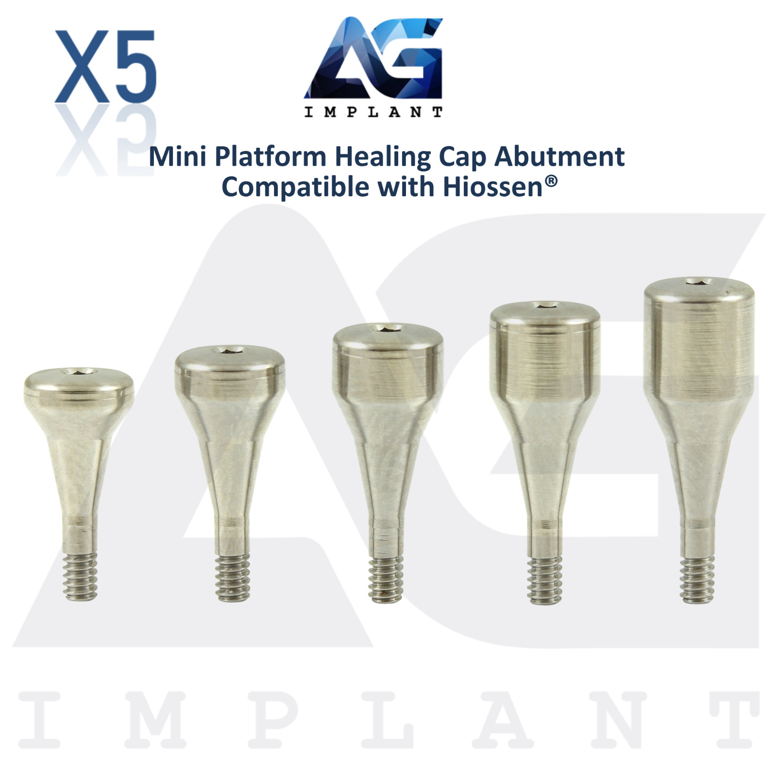 5 Dental Titanium Healing Cap Prosthetic Mini Platform 2.1mm Hiossen Compatible