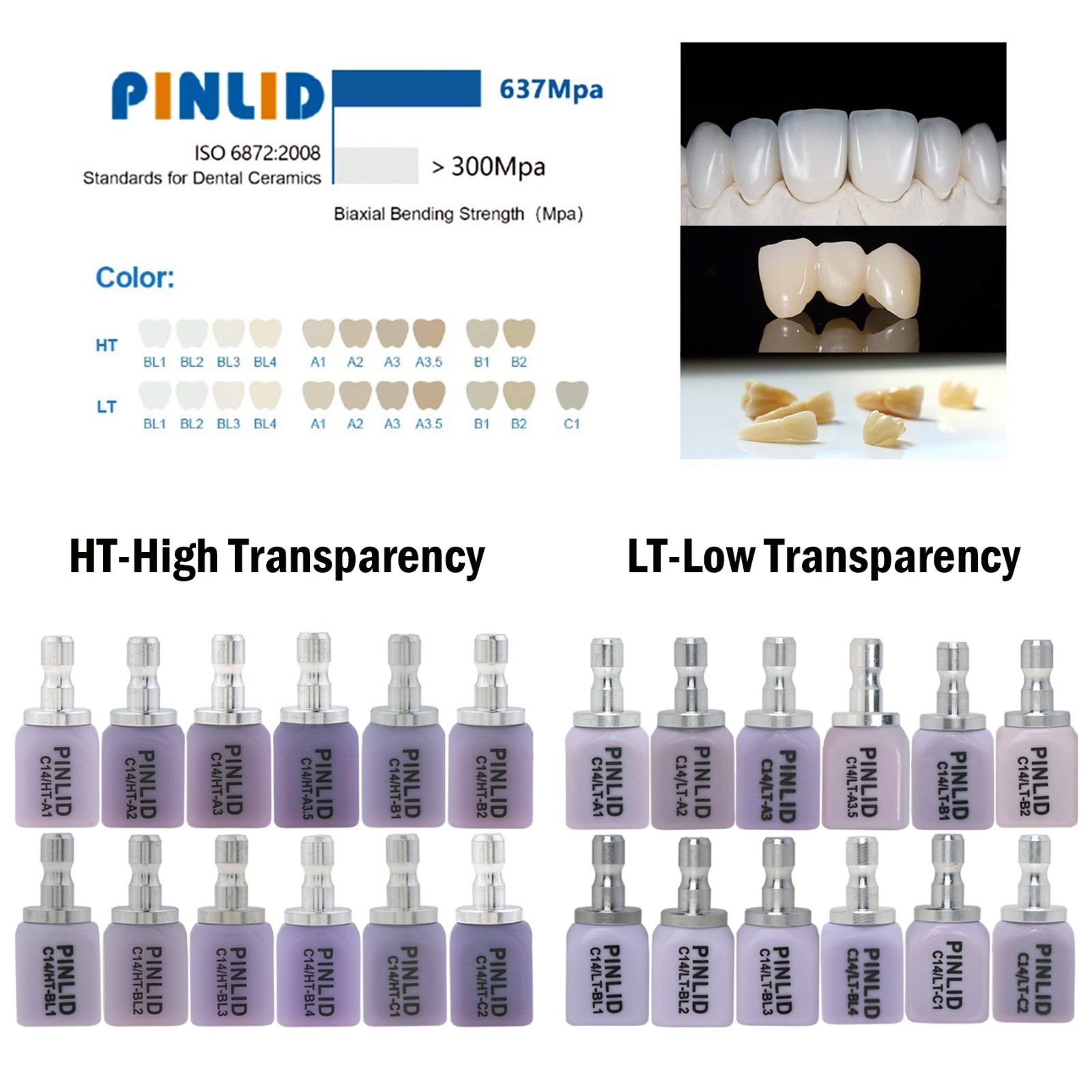C14 Exam Lithium Disilicate Blocks CAD/CAM Dental Lab CEREC Compatible 5Pcs/Box