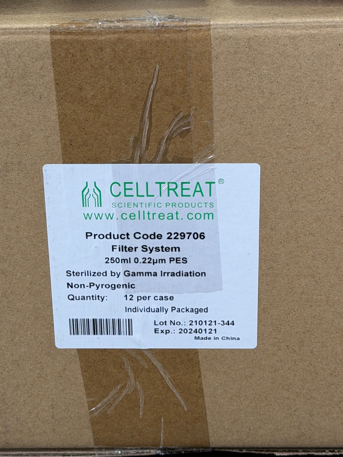 CELLTREAT 250mL PES Filter System, 0.22um Pore Size, 12/Case, Sterile #229706
