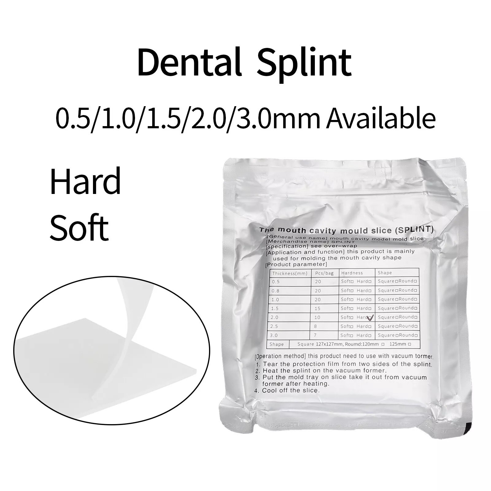 15 Pcs Dental Hard Splint Thermoforming Material For Vacuum Forming Plate 1.5 mm