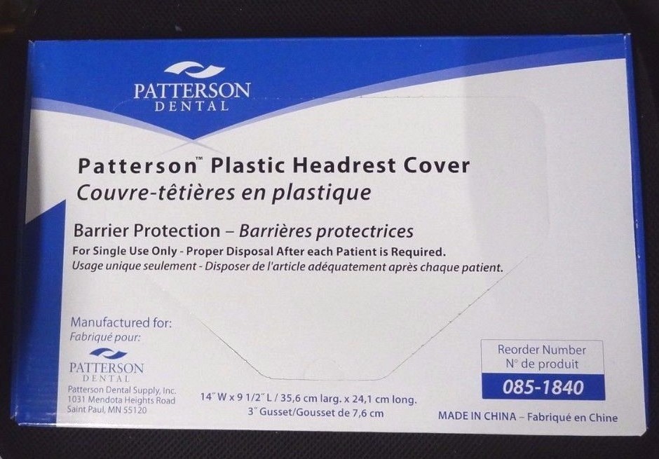 Patterson Dental Plastic Headrest Cover 14″ W x 9 1/2″ L Item# 085-1840 Box/250