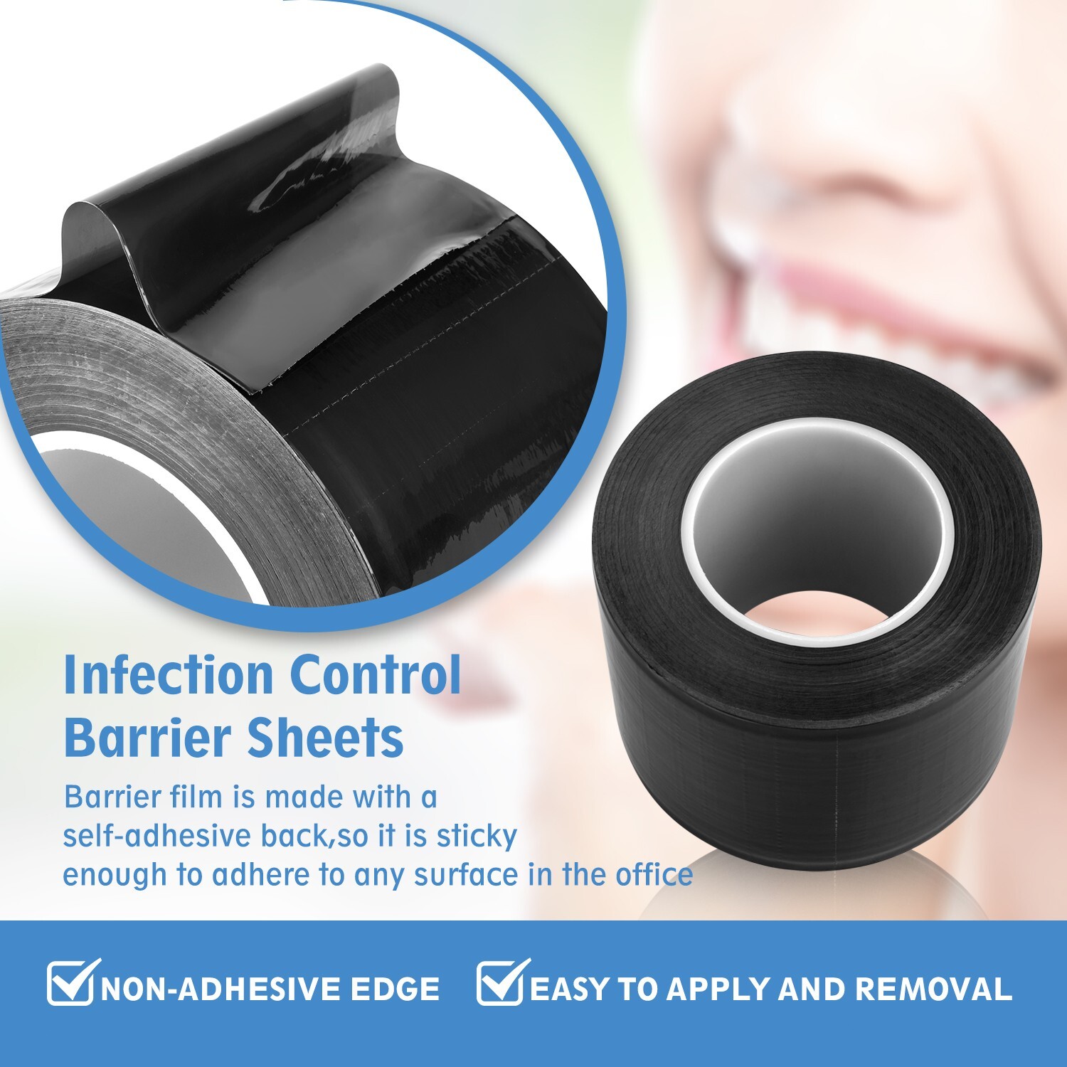 Dental Medical Black Barrier Film Roll Tape – 1200 Perforted Sheets 4″x6″