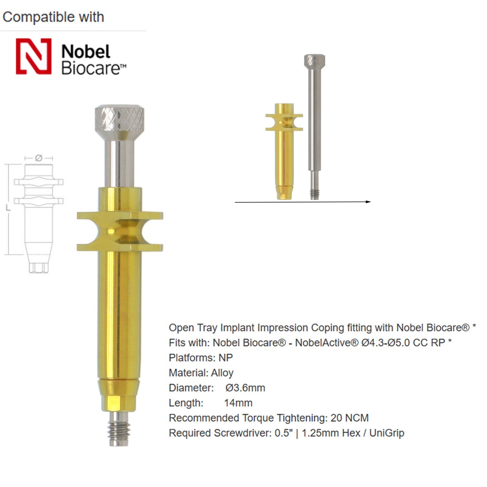 Nobel Biocare Dental impression coping Open Closed tray For NP/RP Conical Conn