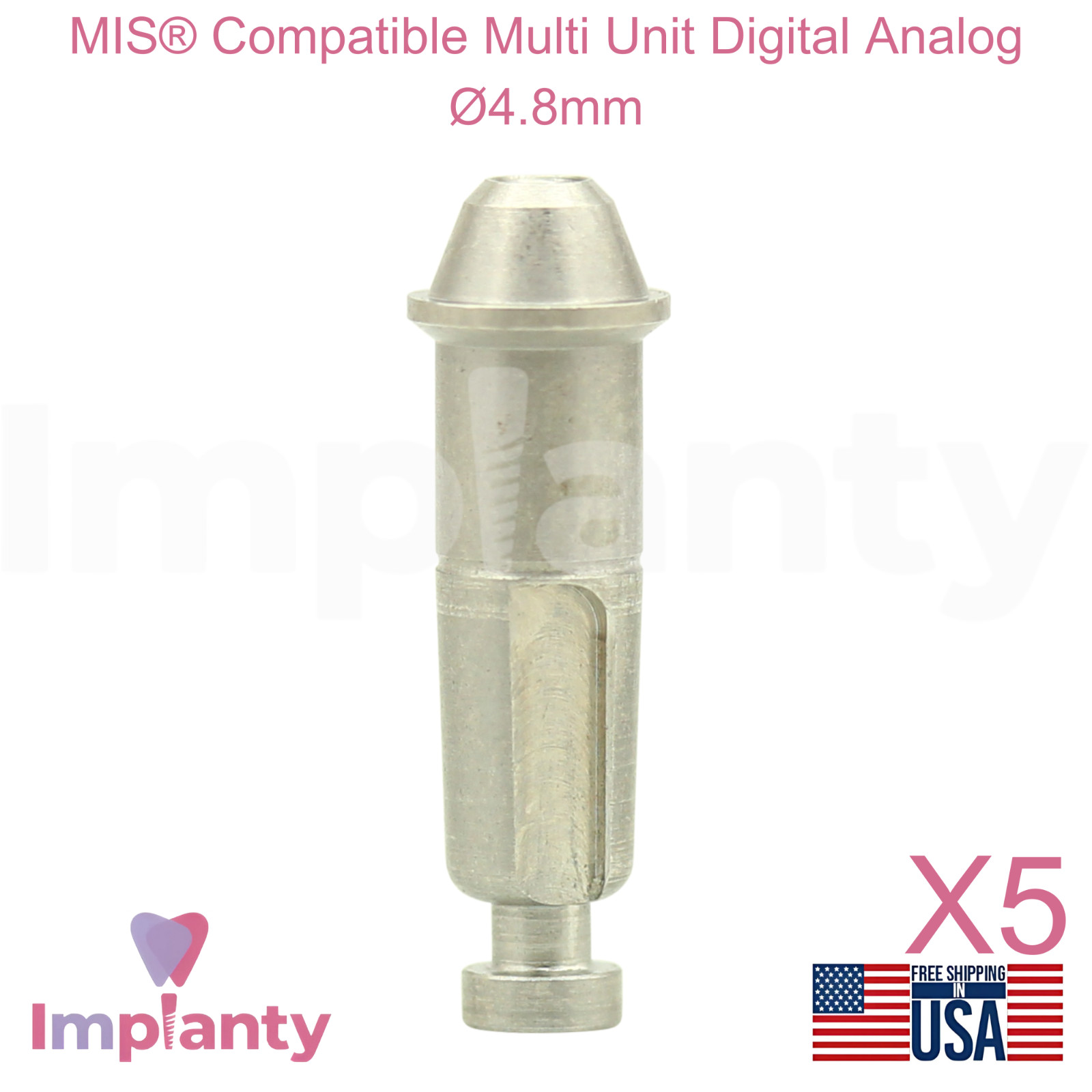 5x MIS® Compatible Multi Unit Digital Dental Analog Ø4.8mm CAD/CAM Replica