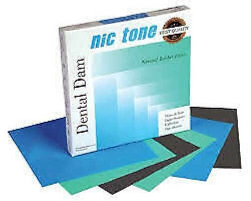 NIC TONE RUBBER DAM, BLUE, 5″ X 5″, THIN, 36 SHEETS/BOX