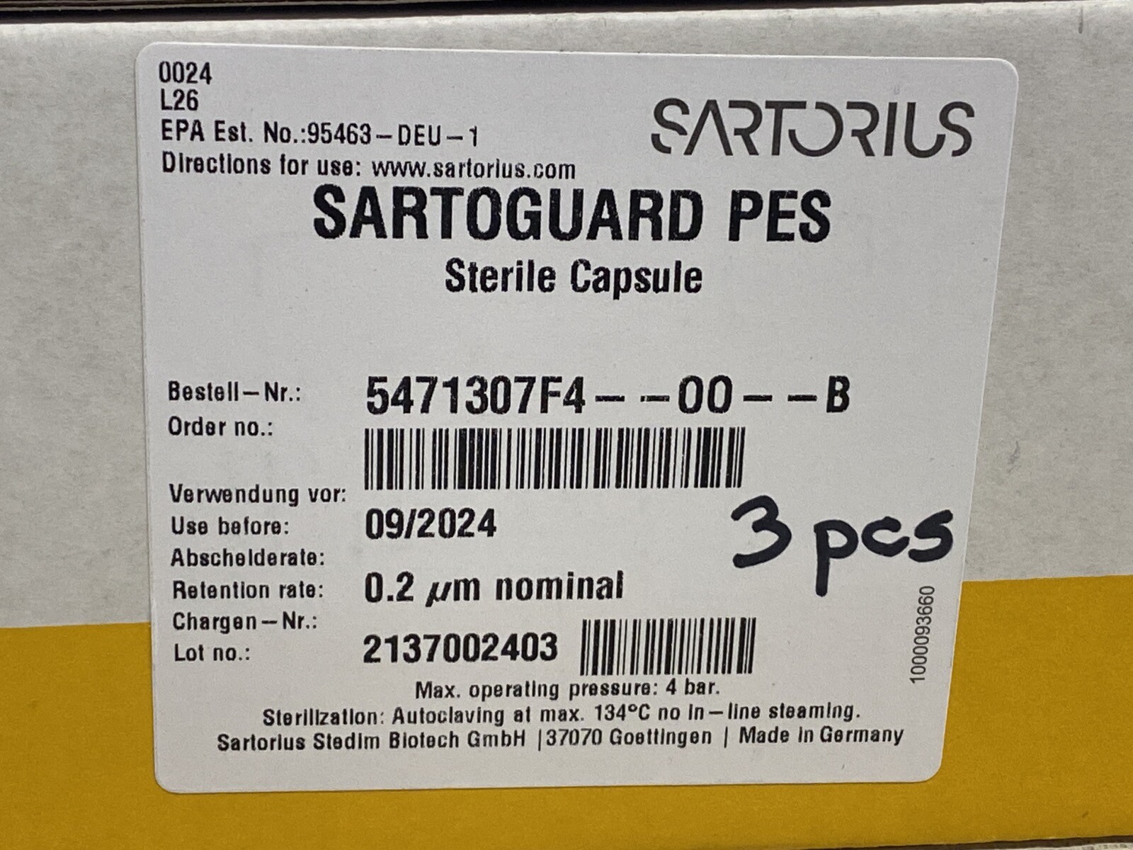 (3) SARTORIUS Sartoguard PES Capsule Filters 0.2um Sterile 5471307F4-00-B