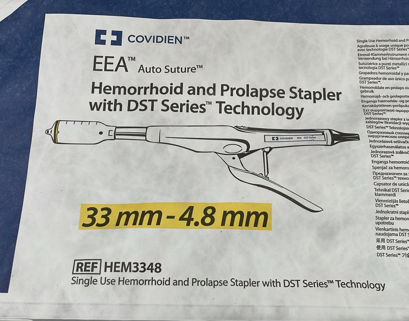 Covidien HEM3348 EEA 33mm-4.8mm Auto Suture Hemorrhoid & Prolapse Stapler W/ DST