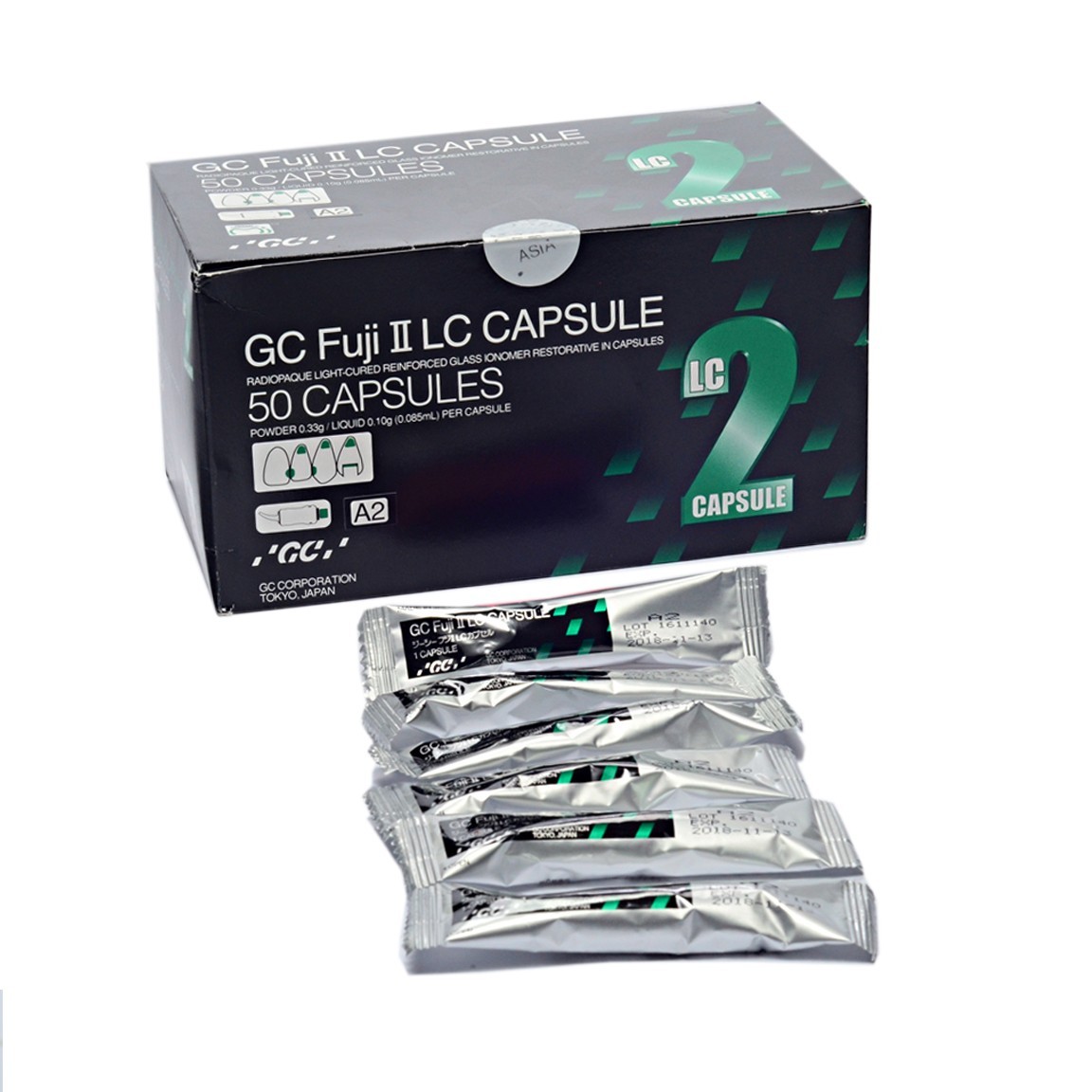 Dental GC FUJI 2 LC Radiopaque LC Reinforced GIC Restorative 50 Capsules Pack A2