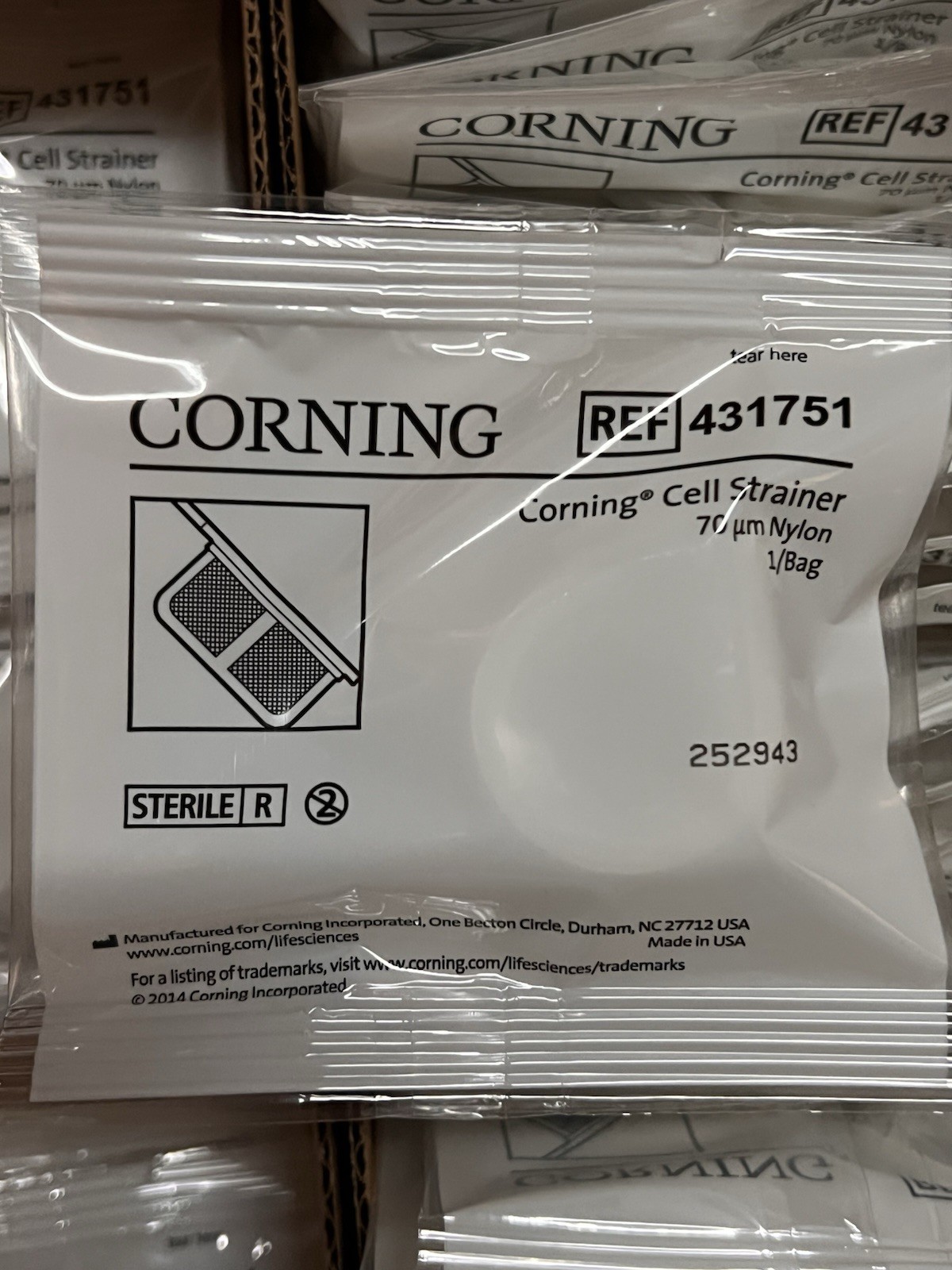 Lot of 29 CORNING 431751 70µm Cell Strainer Sterile Individually Packaged, White